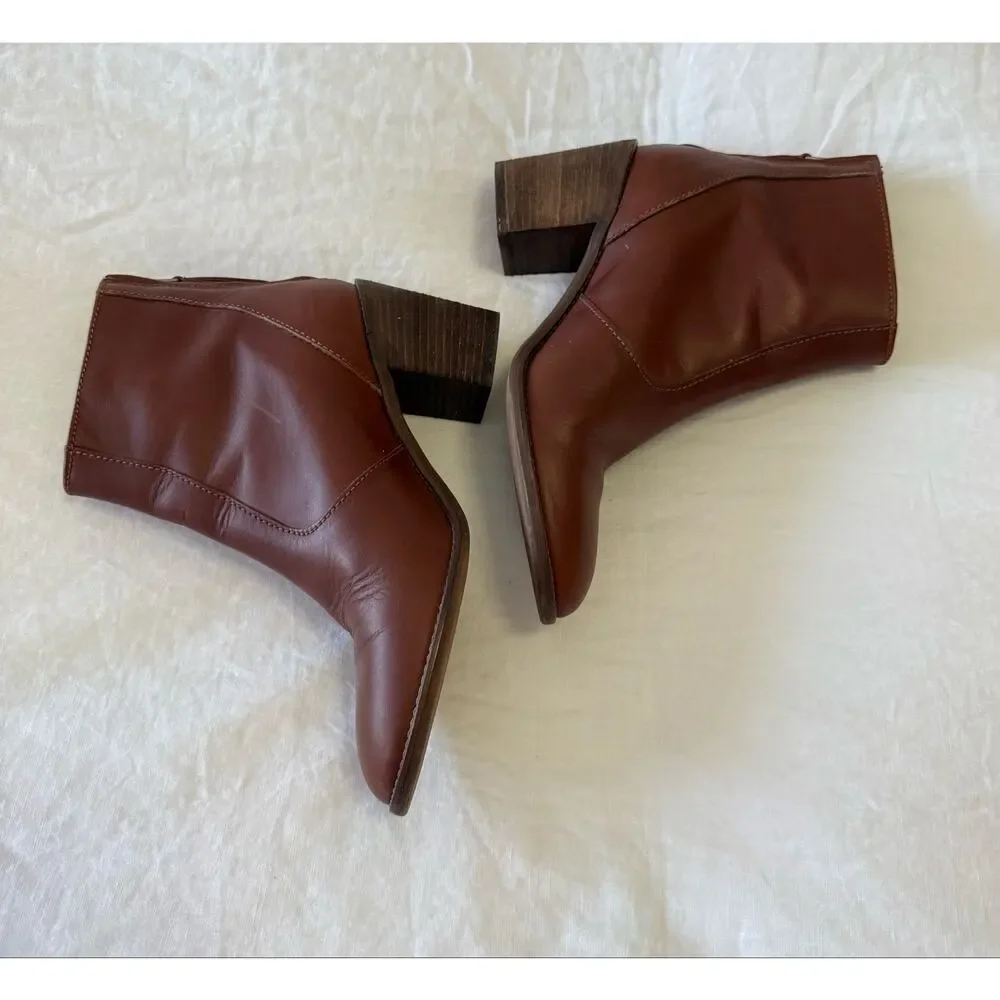 Madewell | Women’s 7 | Ames Cognac Brown Leather Ankle Bootie Chunky Heel